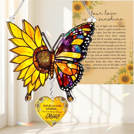 Sunflower Butterfly Stained Glass Suncatcher – Colorful Butterfly Window Hanging – Inspirational Gift – Sympathy Gift - Etsy
