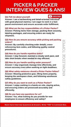 Picker Packer Job Interview Questions and Answers