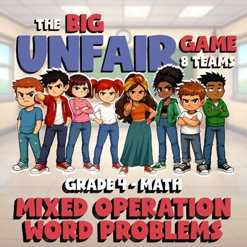 Mixed Operation Word Problems BIG UNFAIR Math Game - No Prep Grade 4 Review