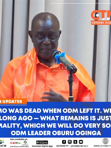 ‘Azimo was dead when ODM left it. We left it long ago, only a formality remains, which we will do soon.’ — ODM Leader Oburu Oginga #ODM #OburuOginga #KenyaPolitics #PoliticalUpdates