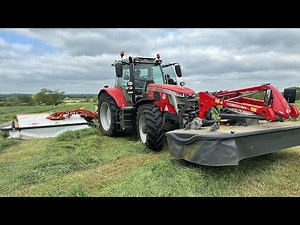 Massey Ferguson 7S.180 on front and rear mowers in a thick crop 💪🏻
