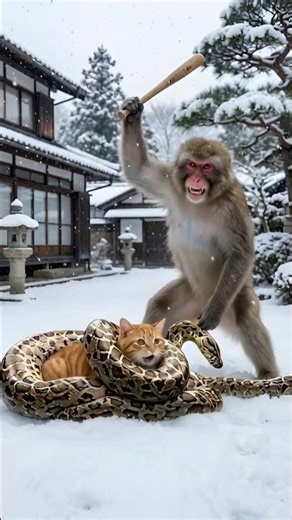 Monkey Saves Cat from Giant Snake - Heartwarming - Monkey vs Snake