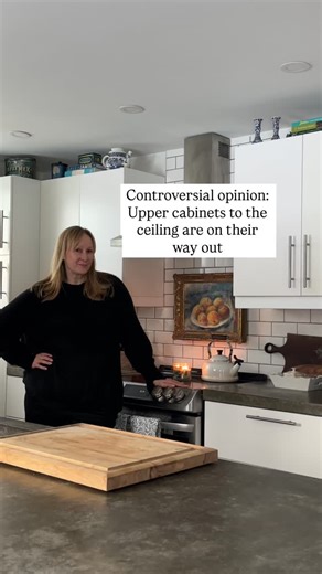 Paulette Sopoci | Ontario Old Home Realtor® on Instagram: "In my previous home, I designed a kitchen with cabinets taken straight to the ceiling. And if I’m being honest…they were too tall. I rarely used them, I forgot what was stored up there. I HATED having to get the ladder out. Design houses like deVOL Kitchens are quietly bringing back space, balance, and respect for original trim…especially in older homes. Their kitchens don’t feel trendy. The cabinetry is furniture… or art… not something