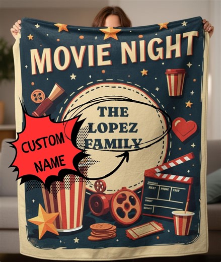 Personalized Movie Night Blanket, Custom Family Name Cinema Throw - Etsy