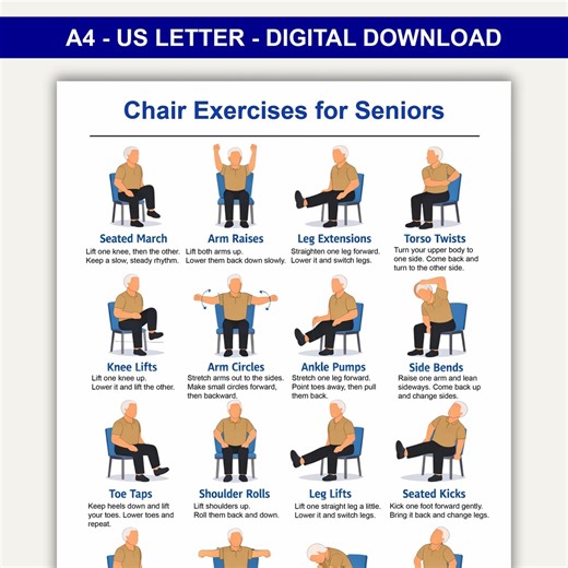 Printable Chair Exercises for Seniors Posters, Senior Chair Exercises for Senior Men, Chair Exercise Printouts, Chair Exercises Poster Pdf - Etsy