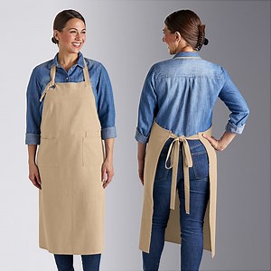 Acopa Ashville Natural Linen Adjustable Bib Apron with 3 Pockets - 34" x 30"