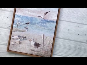 Pyradecor Bathroom Decor Framed Wall Art Blue Beach Seaside Seagull Picture Perching Bird by the Seashore Coastal Ocean Canvas Prints for Laundry Room Home Decoration