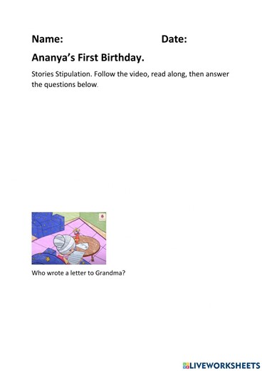 Ananya's 1st Birthday worksheet