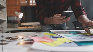 UX graphic designer planning application process development prototype wireframe for web smart phone. Creative digital development agency. in office