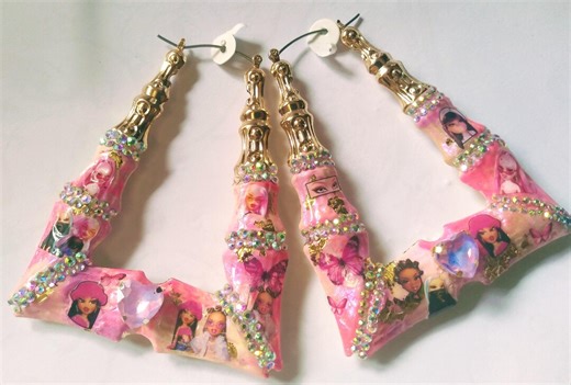 B Doll Pink Marble Hoop Earrings, Diamante Large Gold Statement, Retro Hip Hop Jewelry - Etsy