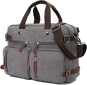 CROCOD 3 In 1 Canvas Convertible Laptop Bag for Men Women, 17.3 inch Laptop Messenger Bag Work Briefcase, Computer Shoulder Bag for Travel Business Office (17.3 Inch, Grey) | 3 In 1, Multi-pocket