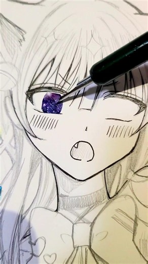 【イラスト】少女の瞳に宇宙を閉じ込めてみた#アナログ#イラスト#シール#宇宙#drawing