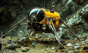 Futuristic Exploration Vehicle on Alien Terrain, Showcasing Advanced Technology and Design, Perfect for Sci-Fi and Space Exploration Themes in Visual Media Content