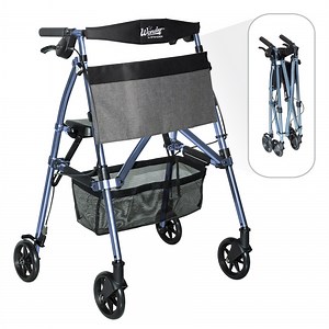 Stander Wonder Rollator Plus, Lightweight Folding Walker for Seniors with EZ Fold-N-Go Technology, Four Wheel Rolling Walker with Seat, Locking Brakes, Blue