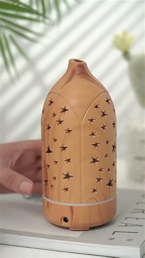 🌿💧 Wood Grain Vase Humidifier | Hollow Ultrasonic Aroma Diffuser 🌙✨