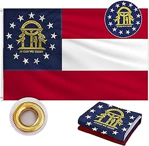 Georgia Flag 3x5 FT Outdoor, Double Sided Heavy Duty 210D Polyester Fabric, Embroidered Arch & Stars and 4 Rows Stitching Fly Ends with 2 Brass Grommets | State of Georgia GA Flag for Indoor Home Garden