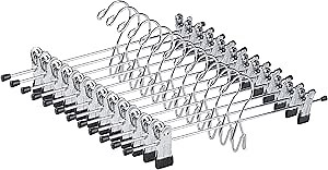 Amber Home 12 Pack Heavy Duty Add on Metal Pants Skirt Hangers, Stackable Add-on Metal Clothes Hangers with 2-Adjustable Clips, Cascading Clip Hangers Space Saving for Jeans, Slacks