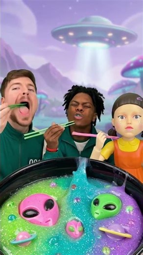 mr beast ishowspeed squid game doll alien slime asmr mukbang food