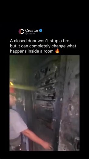 Creators | Entertainment | Culture on Instagram: "Fire needs oxygen to grow. When a door is closed, airflow into the room is restricted, which limits how fast flames spread, reduces how quickly temperatures rise, and slows down the movement of toxic smoke. In many real-world cases, the difference between an open-door room and a closed-door room can be hundreds of degrees — and that can be the difference between survivable space and disaster. It doesn’t make the room permanently safe, and it does
