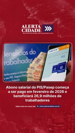 Alerta Cidade on Instagram: "O pagamento do abono salarial do PIS/Pasep em 2026 terá início no mês de fevereiro e deve contemplar cerca de 26,9 milhões de trabalhadores da iniciativa privada e do serviço público em todo o país. O calendário foi definido pelo Conselho Deliberativo do Fundo de Amparo ao Trabalhador (Codefat) e divulgado pelo Ministério do Trabalho e Emprego (MTE). Têm direito ao benefício os trabalhadores inscritos no PIS/Pasep há pelo menos cinco anos e que tenham recebido, no an