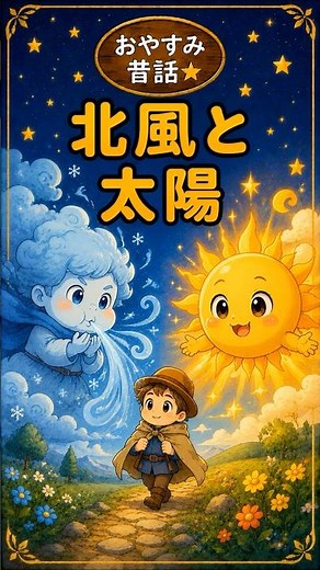 【1分イソップ】北風と太陽｜おやすみ昔話★ #Shorts