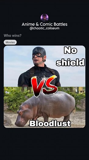 Chaotic 🎭 - Anime & Comic Battles on Instagram: "Who Wins?? 🤔 ••• Who Wins More Often than Not? 🏆Death, KO, or Incapacitation ⚠️Standard Battle Assumptions ••• Follow @Chaotic_Coliseum for More! ••• #captainamerica #hippo #mcu #deathbattle #reels #reelsinstagram #instagramreels #instareels #reelitfeelit #viral #explore #explorepage #foryou #foryoupage #trending #trend #fyp"