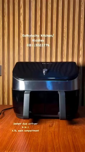 Esthyluchy on Instagram: "9L capacity (4.5 each compartment) Instant Vortex Plus dual-basket air fryer. Key features include: Dual baskets: Allows for cooking two different foods simultaneously. Multiple cooking functions: Can air fry, roast, broil, bake, reheat, and dehydrate. ClearCook window: Enables monitoring of cooking progress without opening the basket. EvenCrisp technology: Promotes crispy results with less oil. User-friendly: Features a touchscreen with step-by-step instructions. Capac
