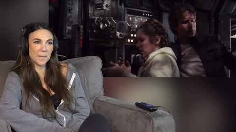 Popcorn bucket of Coby, Mia and Nicki reacting to Han and Leia kissing in the Falcon