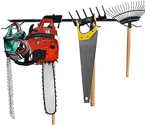 FEBTECH - Garage Tool Organizer Wall Mount - Garden Tool Rack, Tool Hangers for Garage Wall With 4 Pairs of Hooks for Brooms, Gears, Mop, Power Equipment, Leaf Blowers, Rake Shovel Yard Tool