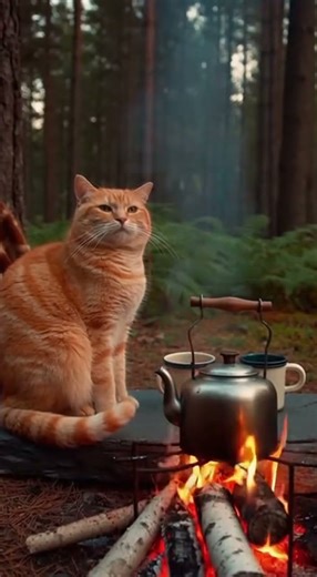 Sunny the Camper: He Built a Tent and Made Himself Coffee! #catshorts #aestheticvibes