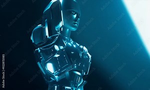 Transparent Elegant Futuristic Female Humanoid Robot with Face removed, Ex Machina Movie, Portrait, Robotics
