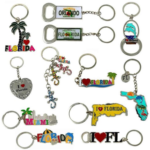 Wholesale Custom Design USA Miami Florida Tourist Souvenir Beach Souvenir Key Charm Metal Keychain