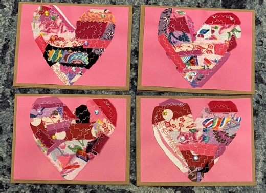 Handmade Valentine's Card With Colorful Fabric Heart   Gems - Etsy
