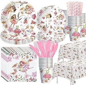 Amazon.com: Xigejob Fairy Party Decorations Tableware - Fairy Birthday Party Supplies, Plate, Cup, Napkin, Tablecloth, Cutlery, Flower Fairies Enchanted Forest Garden Birthday & Baby Shower Decorations | Serve 24 : Home & Kitchen