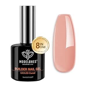 modelones Builder Nail Gel, 8-in-One Sheer Nude Pink Builder, Apricot Blush Pink Rubber Base for Nail Thickening Apex Building LED Lamp Cured Hard Strengthener Extend Color Gel Polish for DIY Salon