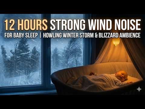 💨 12 Hours Strong Wind Noise for Baby Sleep | Howling Winter Storm & Blizzard Ambience