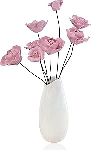 Vase with Artificial Flowers Home Decor, 8 Handmade Ceramic Flowers with Premium Ceramic Vase, Easy Assembly Gift Box for Wedding, Mother’s Day, Table Centerpiece for Dinning Room (Pale Pink)