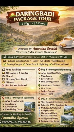 Daringbadi 2N/3D tour 🌄Nature, waterfalls, pine forest.Book now: 9830096773Anandita Special 🚗✨