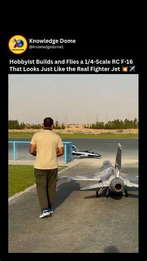 This isn’t a toy. This is a precision turbine-powered scale fighter built with zero margin for error by hobbyist pilot Mr Ahmed Nasser. At 1/4 the size of a real F-16, this aircraft uses real turbine propulsion, not electric motors. Turbine engines in models like this can produce significant thrust, and at full speed they can push a large RC jet toward speeds over 200 mph depending on setup and conditions. High-end RC jets at this scale are all about engineering and materials. Airframes are made