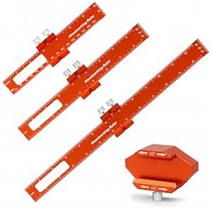 Woodworking Ruler Set 3PCS(6/8/12-Inch) - Precision Aluminum Pocket Rulers with Dual Inch & Metric Scales | T-Type Scribing & Square Edge for Marking