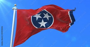 Flag of american state of Tennessee, region of the United States, waving at wind - loop