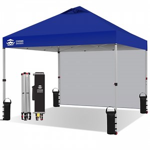 CROWN SHADES 10'x10' Instant Canopy Tent with 1 Sidewall with One Push Setup Sun Shelter for Events Parties Navy Blue