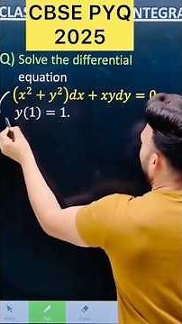 Q) Solve the differential equation . (𝑥^2+𝑦^2 )𝑑𝑥+𝑥𝑦𝑑𝑦=0, 𝑦(1)=1 #maths #cbse2026 #cbse