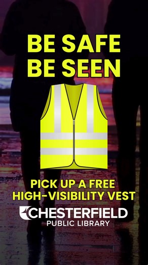 🦺 Your safety is important to us! Stop by the library and get a high visibility safety vest to help keep you safe when walking or cycling. While supplies last. Two vest per family. #SafetyFirst #BeVisible #CfieldSafety #NightTimeSafety | Chesterfield County Public Library