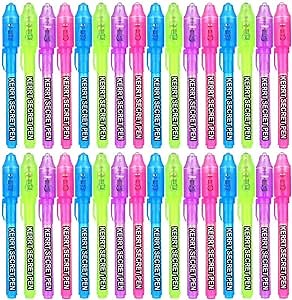 30 Pieces Invisible Ink Pen with UV Light Spy Pens Secret Message Pens Magic Invisible Ink Marker Party Favors for Kids