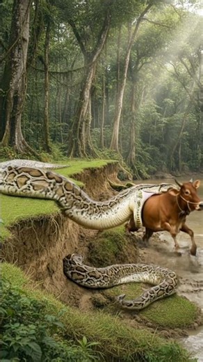 Anaconda swallowing the 🐄 cow #anaconda#python #snake #wildlifeshorts