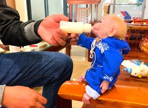 1.3K views · 208 reactions | So funny! Curious boy BiBi monkey really like this situation his Dad give hand feeding milk to him #cute #monkey | Viral HD | Facebook