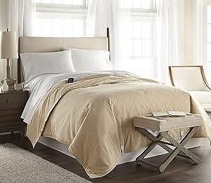 Thermee Micro Flannel Twin-Size Electric Heated Blanket, 10 Heat Settings with Timer & Safety Shutoff, Fast Heating Warm Blanket, Machine Wash & Dry, 85Lx66W, Tan