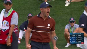 Rory McIlroy shows his emotion after birdie at Ryder Cup