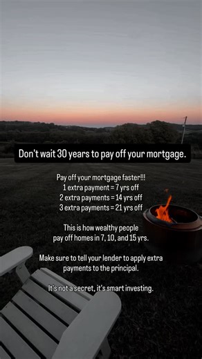 Don’t wait 30 years to pay off your mortgage. 🏡 Here’s how the wealthy do it faster 👇 ✅ 1 extra payment = 7 years off ✅ 2 extra payments = 14 years off ✅ 3 extra payments = 21 years off And no — this doesn’t require doubling your payment. It just means making a few extra payments per year. ➡️ Pro Tip: Tell your lender to apply extra payments to principal only. Otherwise… you’re just tipping the bank. This one move could save you tens of thousands in interest. And years of stress. Drop the word